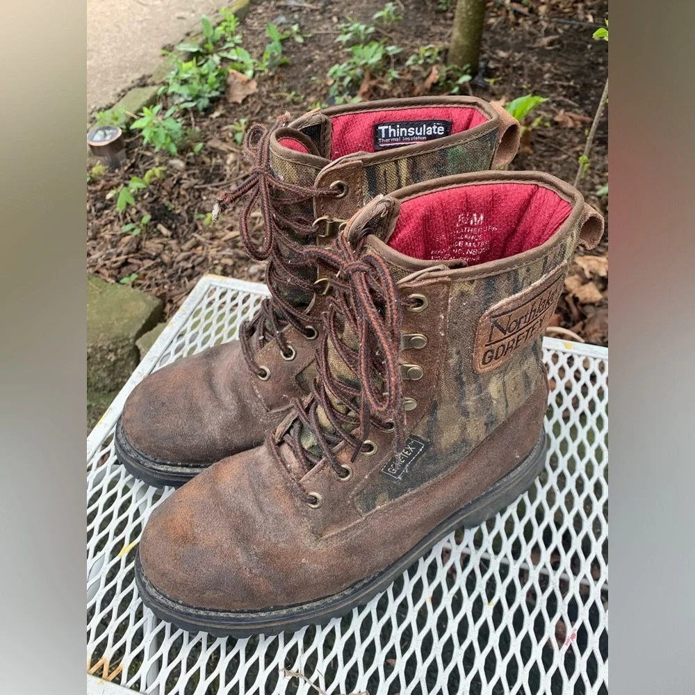 Northlake Boots Men 8.5 M Brown Leather Gore Tex Thinsulate Camo Hunting Work